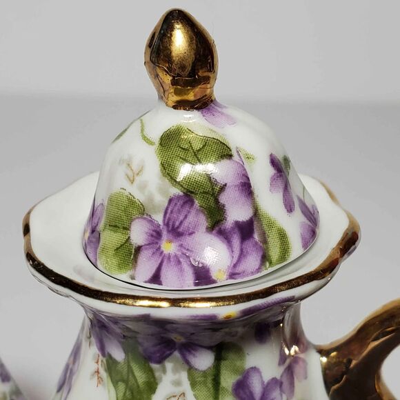 Victoria's Garden Mini Teapot Purple Violets 4.5" - Picture 4 of 8